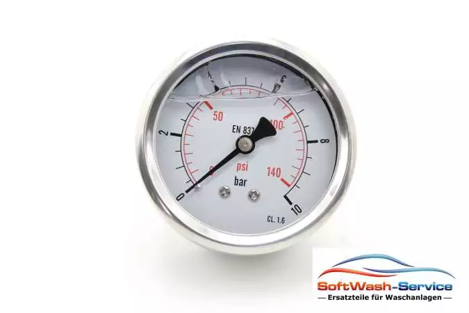 Manometer mit Glyzerinfüllung 0-10 Bar AG 1/4 Hinten