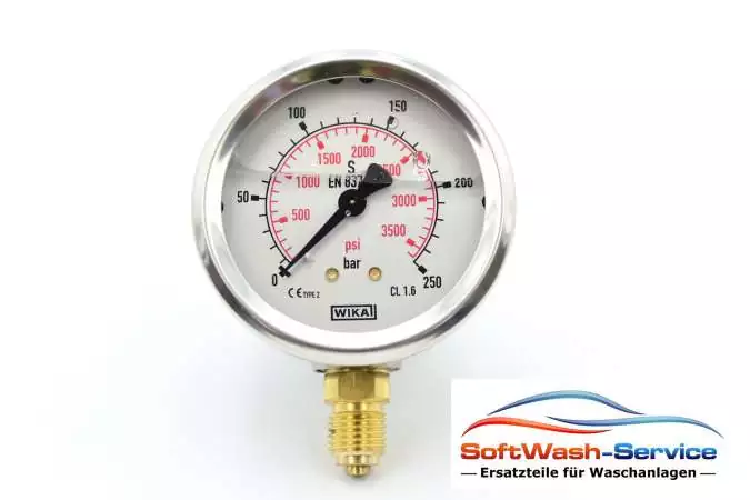 Manometer mit Glyzerinfüllung 0-250 Bar AG 1/4" Anschluss unten WIKA