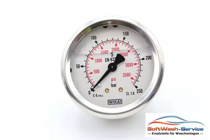 Manometer mit Glyzerinfüllung 0-250 Bar AG 1/4" Anschluss hinten WIKA