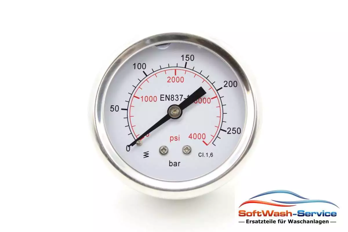 Manometer mit Glyzerinfülling 0-250 Bar 1/4" AG Anschluss hinten