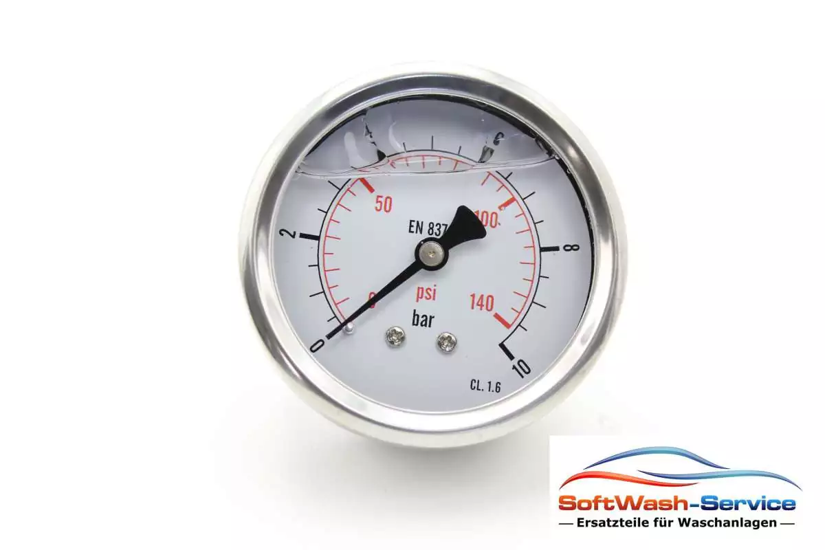Manometer mit Glyzerinfüllung 0-10 Bar AG 1/4 Hinten
