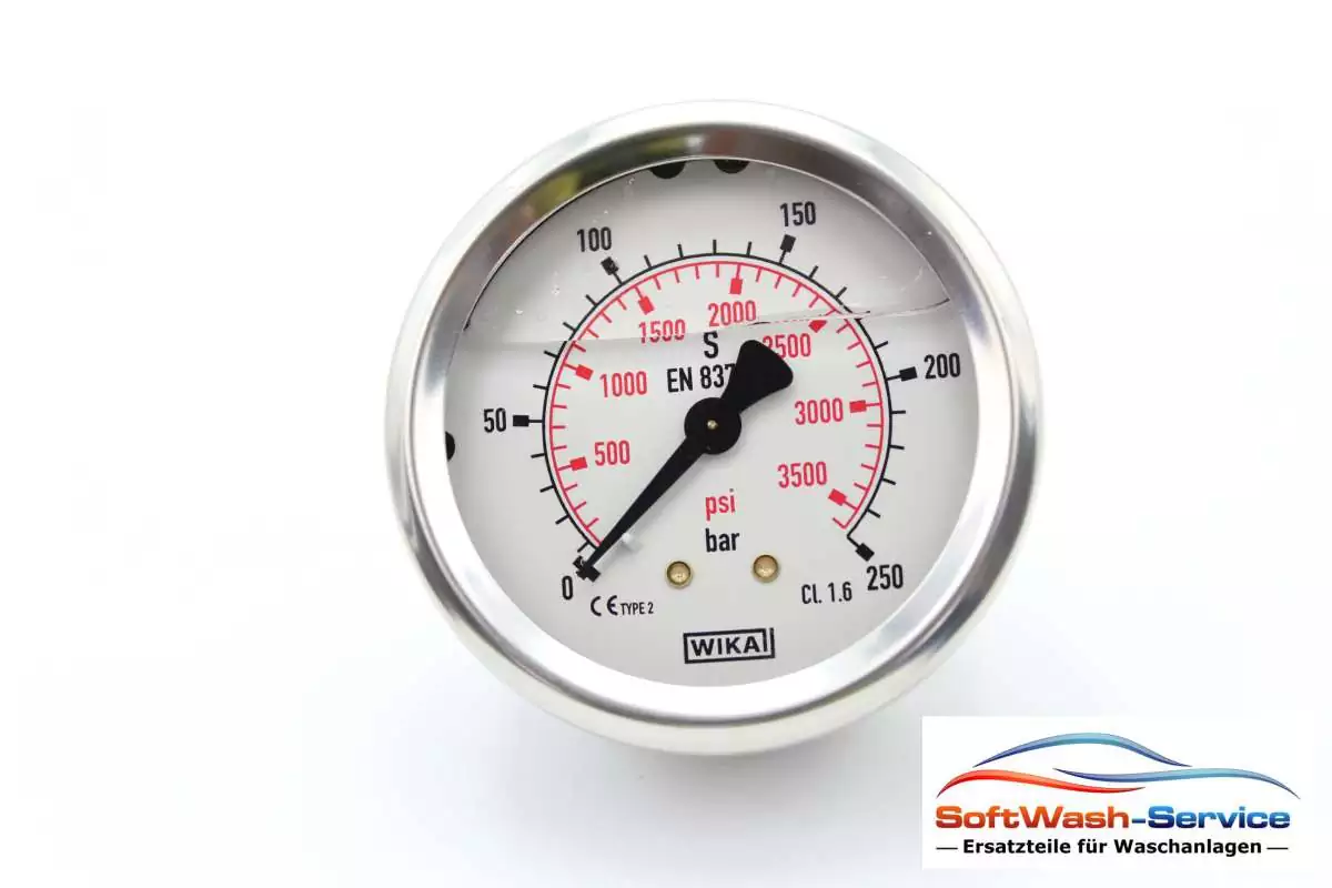 Manometer mit Glyzerinfüllung 0-250 Bar AG 1/4" Anschluss hinten WIKA
